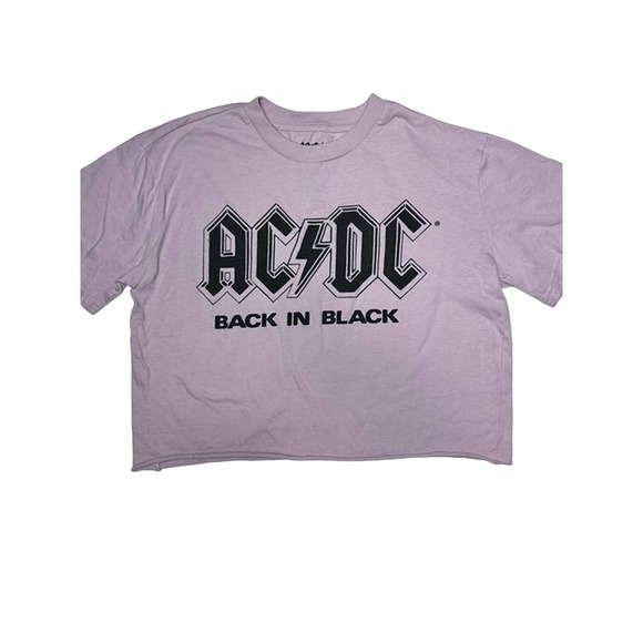 ACDC Back in Black Muted Pink Crop Top Womens Size Large - Picture 1 of 6
